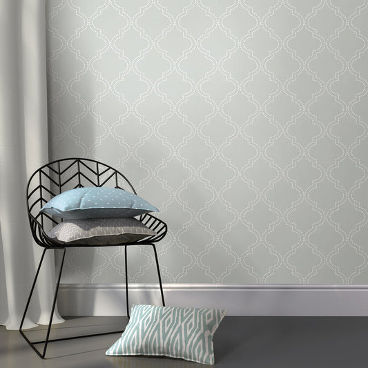 Gray Quatrefoil Modern Wallpaper(20.5 x 36 Inch Yard)