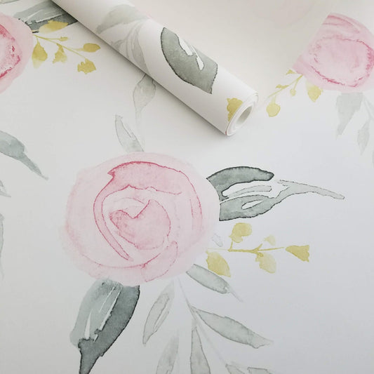 Watercolor Roses Floral Wallpaper (20.5 x 36 Inch Yard)