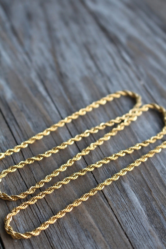 Gold plated rope chain necklace, 2mm 4mm thick