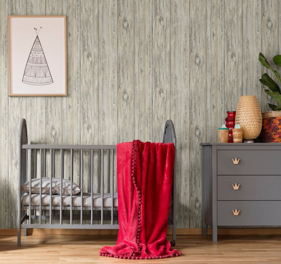 Gray Wood Tan Brown Wallpaper (20.5 x 36 Inch Yard)