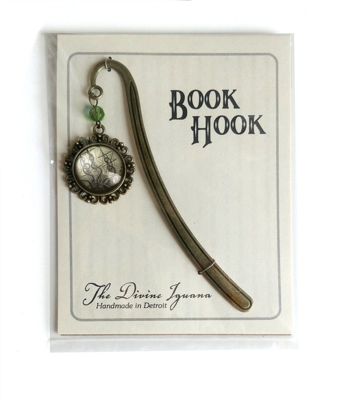 Brass & Glass Book Hook (Squid) 5"