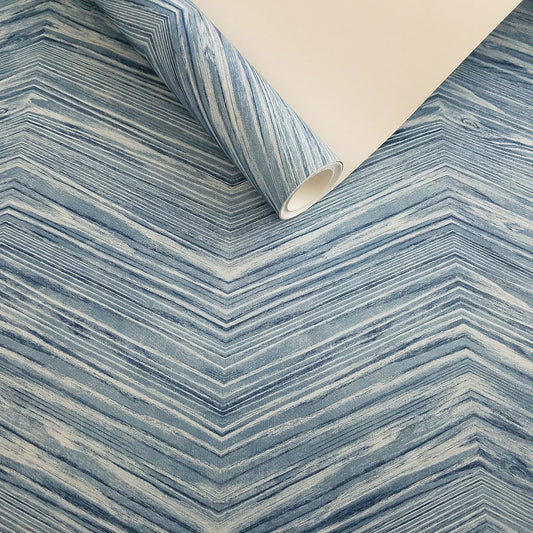 Blue Modern Wood Grain Wallpaper (20.5 x 36 Inch Yard)