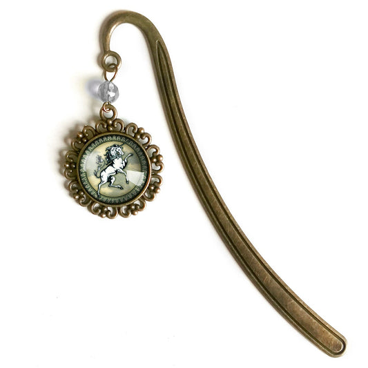 Brass Book Hook with Glass Cabochon (Unicorn)