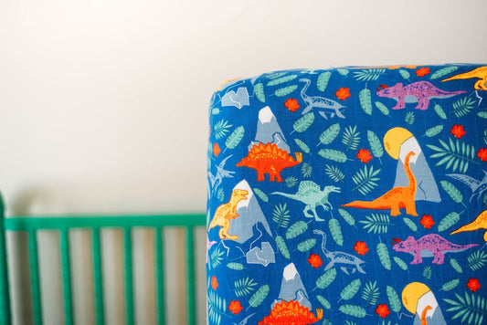 28 Inch Wide Rainbow Dinosaur Print Crib Fitted Sheet