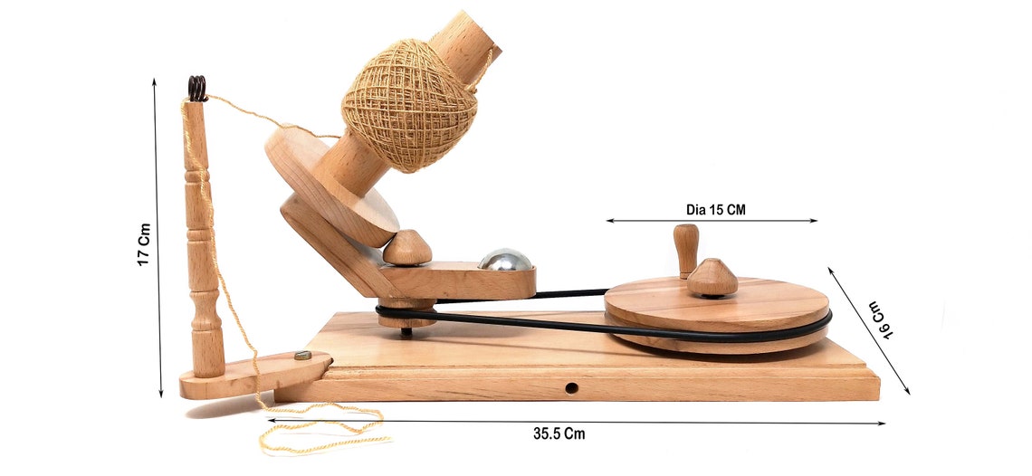 Ball winder with wheel, 14.5 cm and rope holder, maple wood