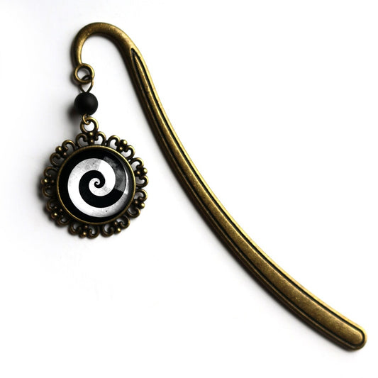 Black and White Spiral Glass Cabochon Brass Book Hook