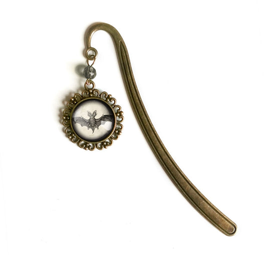 Brass Book Hook with Cabochon (Gothic Bat)