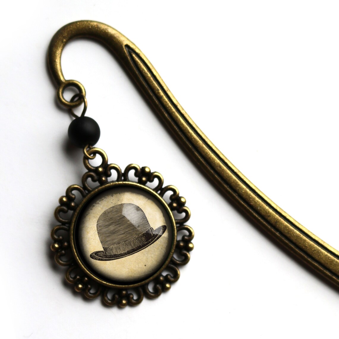 Brass Bookmark with Glass Cabochon (Bowler Hat)