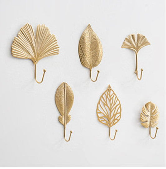 Gold Leaf Wall Hook Set of 6