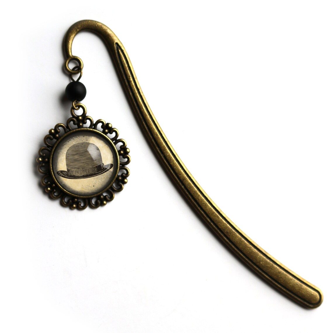 Brass Bookmark with Glass Cabochon (Bowler Hat)