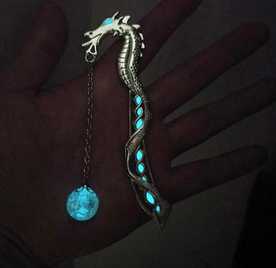 Glow in the Dark Metal Bookmark (Silver Dragon)