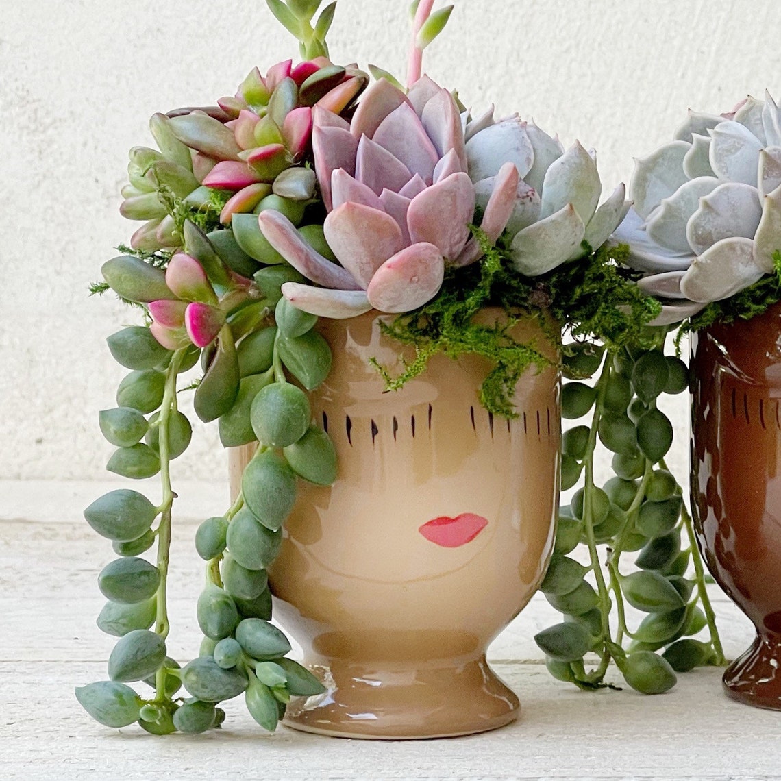 Hand Painted Ceramic Planters, Small 3.5 "Inch, caramel