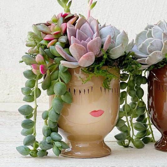 Hand Painted Ceramic Planters, Small 3.5 "Inch, caramel