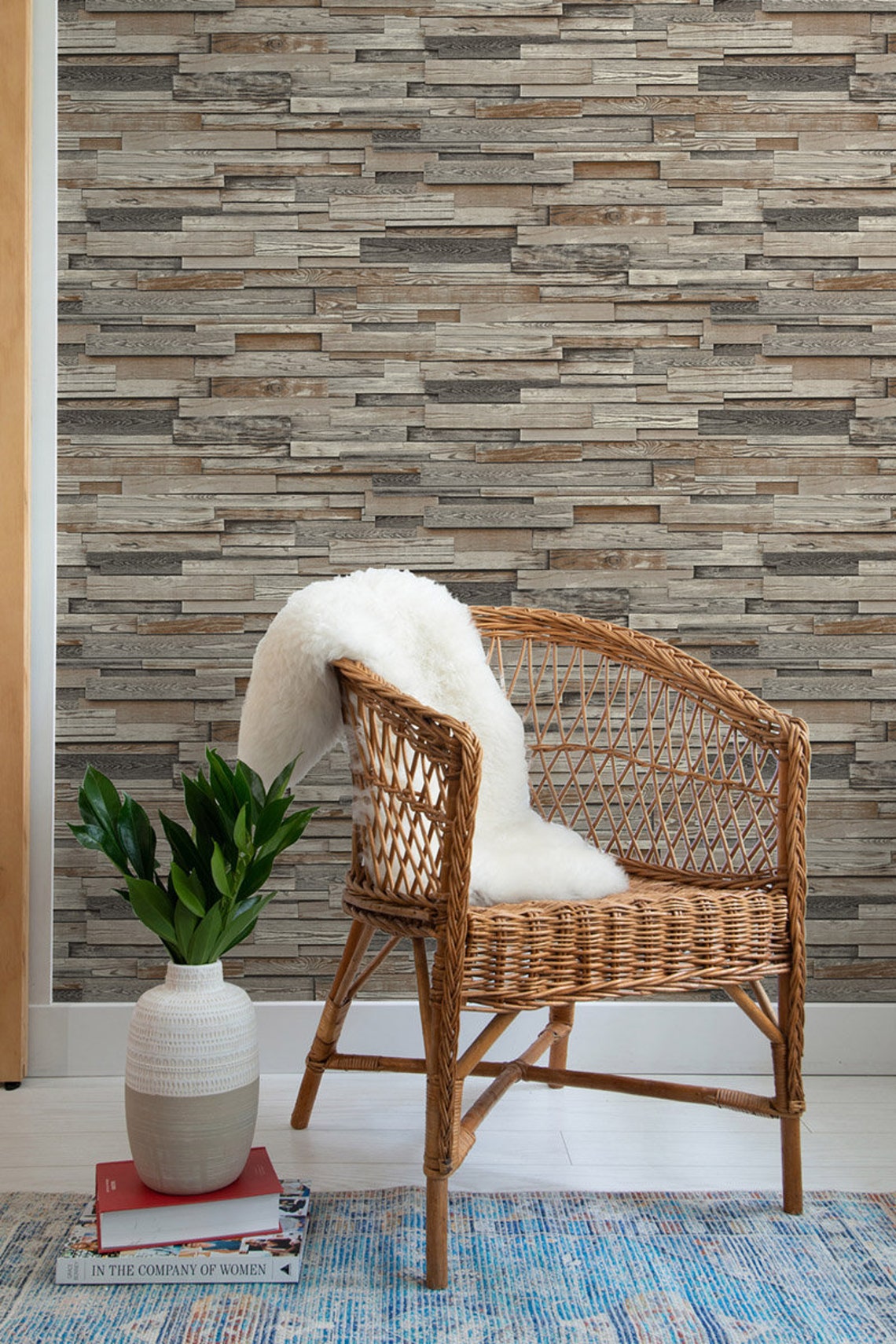 Stack Wood Plank Wallpaper (20.5 x 36 Inch Yard)