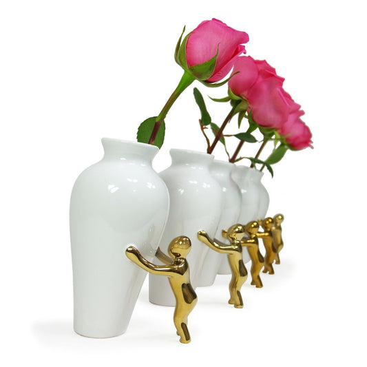 ceramic flower vase, white-gold