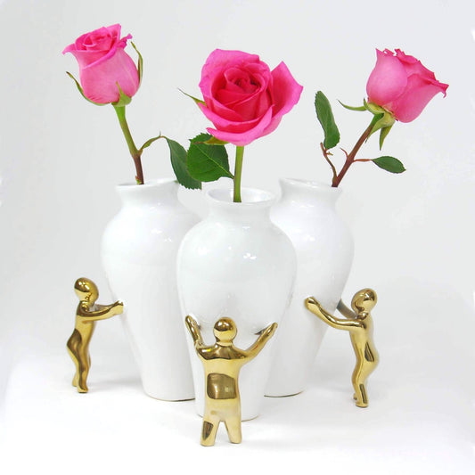 ceramic flower vase, white-gold