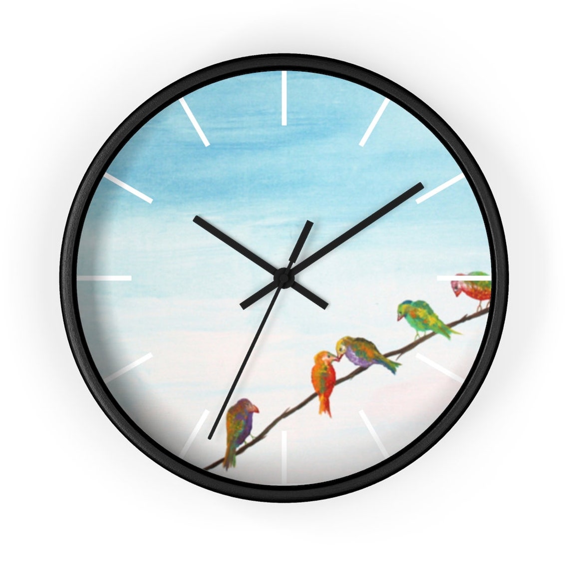 Painted bird and flower clock, black