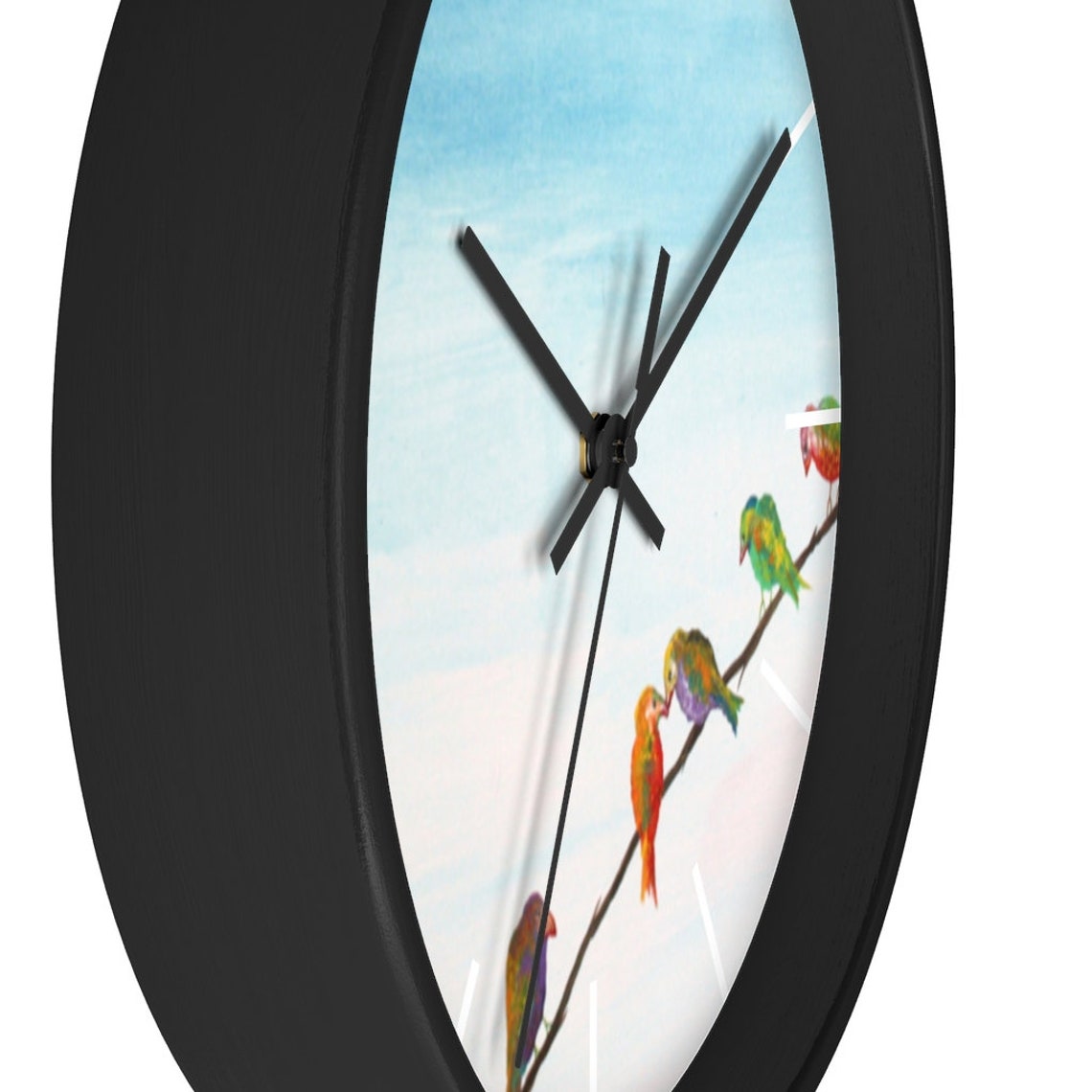 Painted bird and flower clock, black