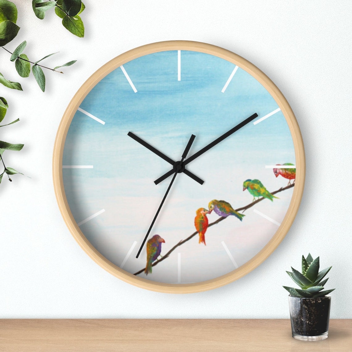 Painted bird and flower clock, white