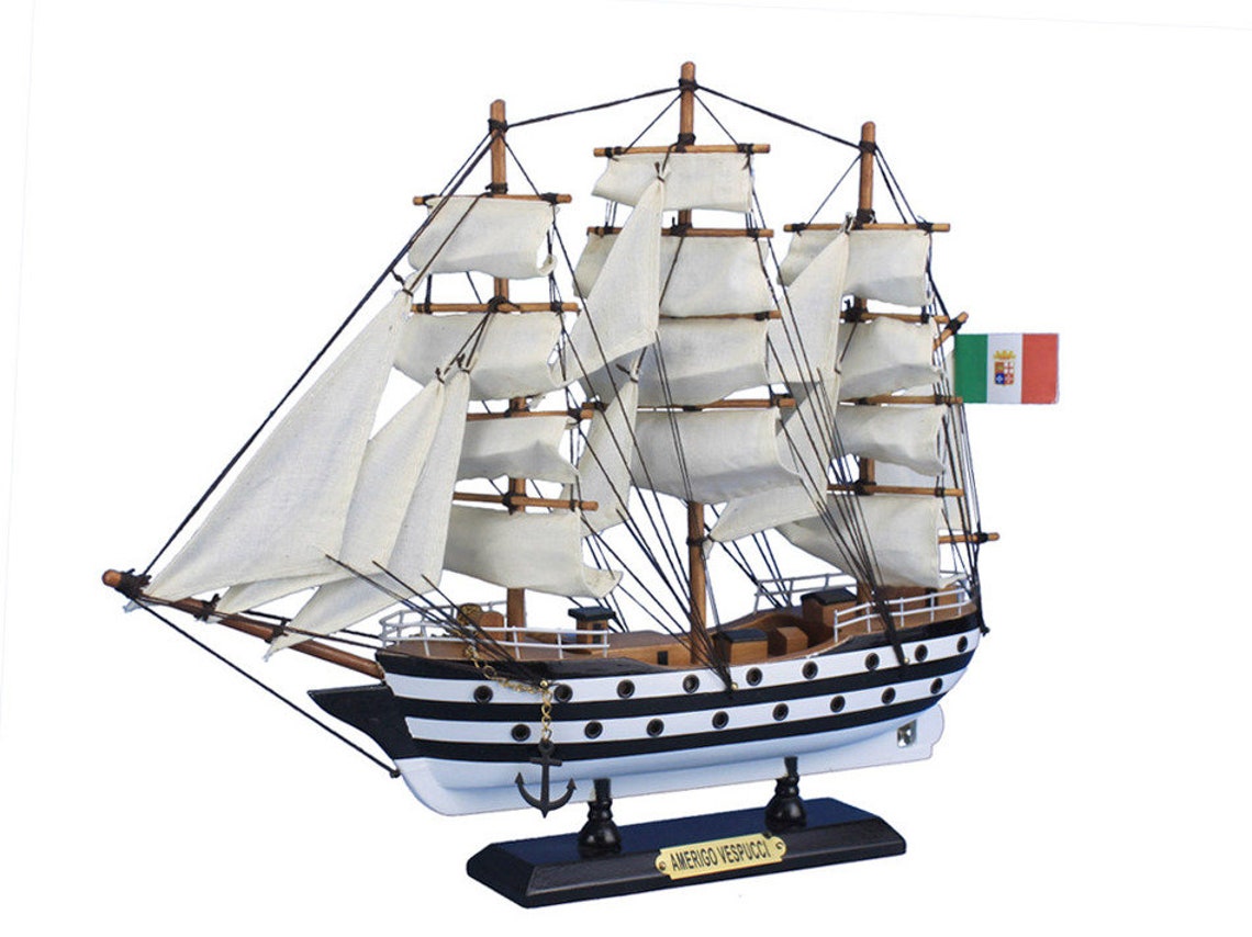 Amerigo Vespucci Wooden Model Ship, 15" L x 2" W x 12" H