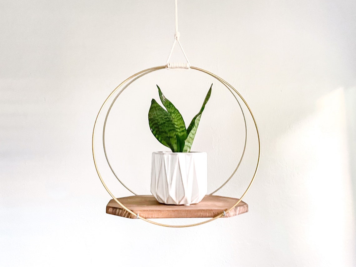 Elegant Hanging Plant Rack with Rings, Standing Natural