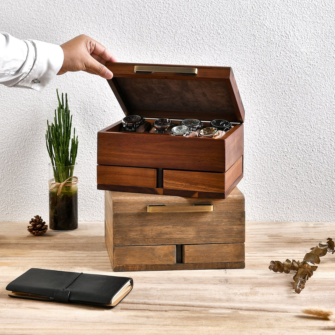 Walnut Finish Watch Box Organizer, Ying Yang 10.2 x 8.2 x 5.7