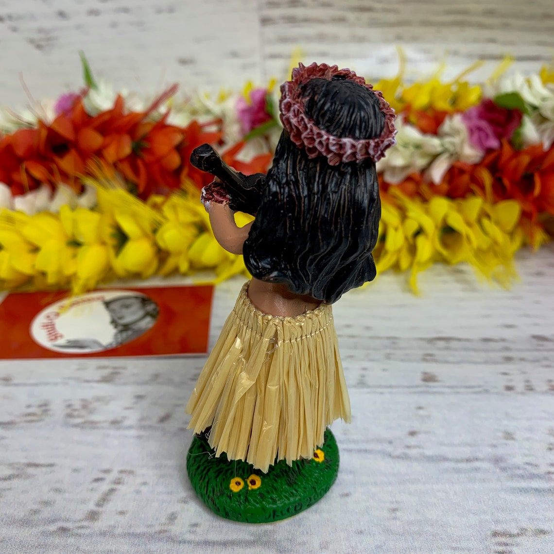 Mini vintage hula doll, with ukulele resin tiki bar