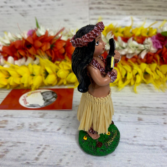 Mini vintage hula doll, with ukulele resin tiki bar