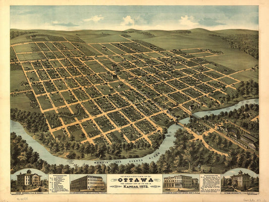 Ottawa, the largest city of its time in Kansas, 1872 Vintage