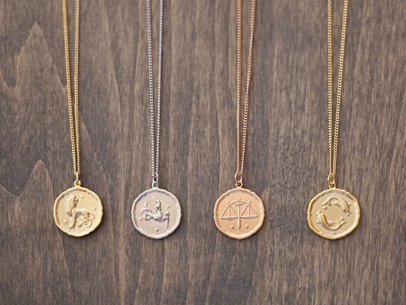 16/5" Gold Plated Brass Zodiac Pendant Necklace, Aries