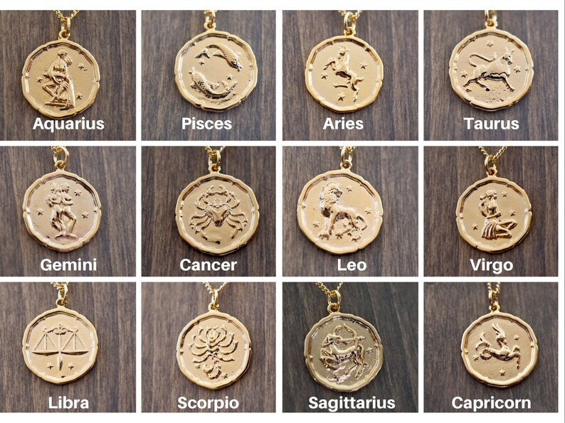 16/5" Gold Plated Brass Zodiac Pendant Necklace, Aries