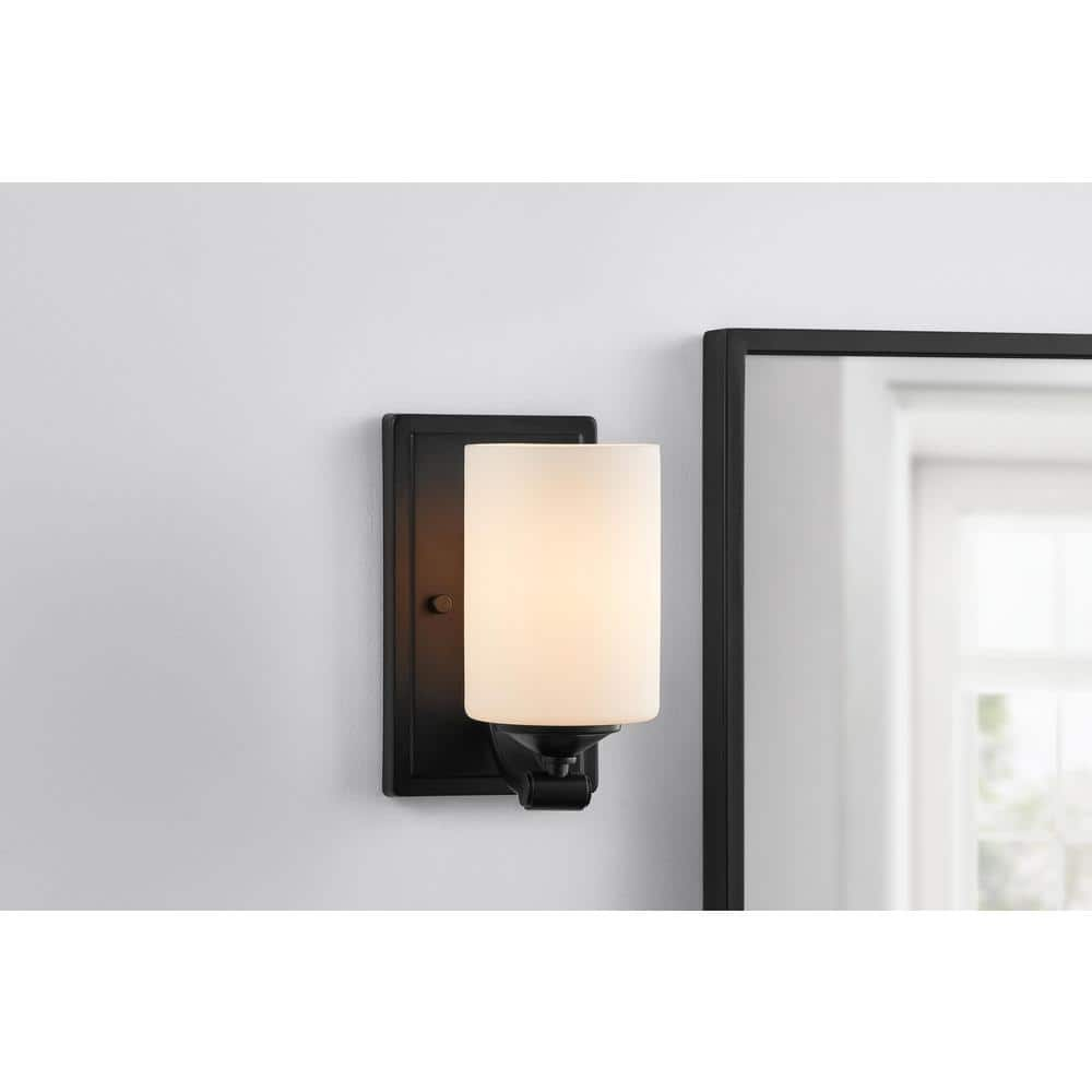 1 Light Wall Sconce with Opal Glass (Color: Matte Black)