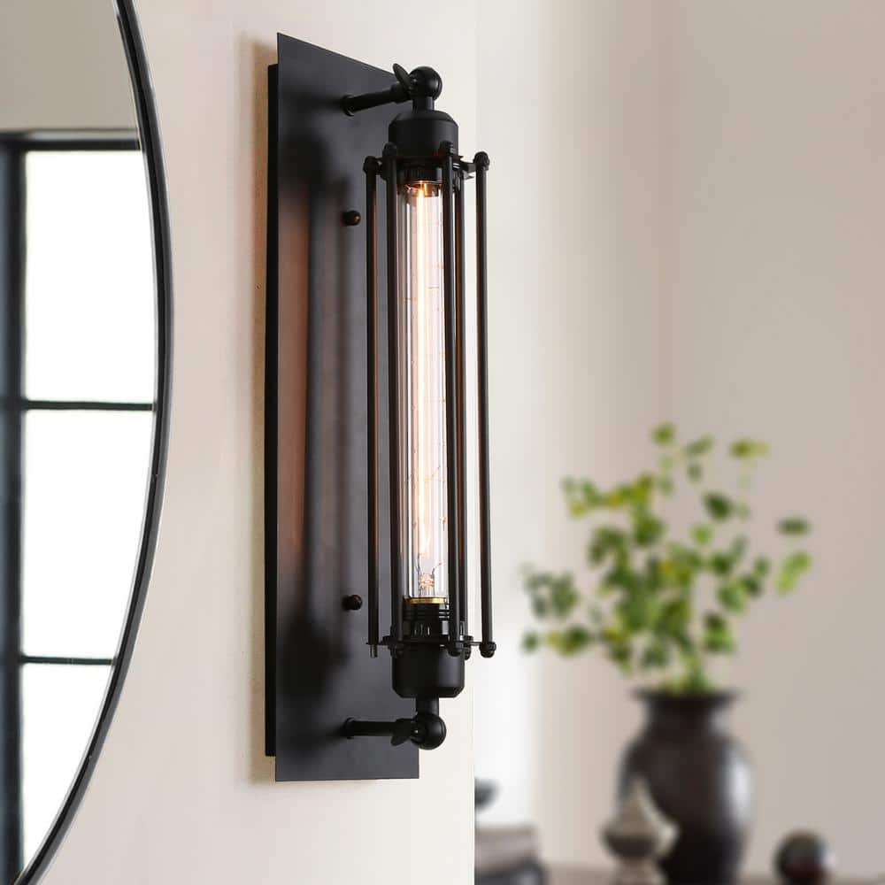 Linear Wall Sconce with Metal Cage, 18.5" (Color: Black)