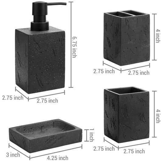 Black Textured 4-Piece Bathroom Accessory Set