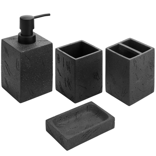 Black Textured 4-Piece Bathroom Accessory Set