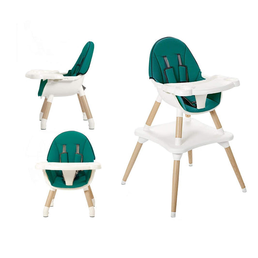 3-in-1 Convertible Wood Baby Highchair Set, Green