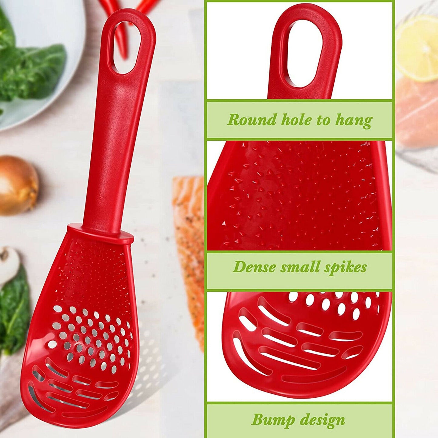 2 pcs multifunctional cooking spoon heat resistant (red)