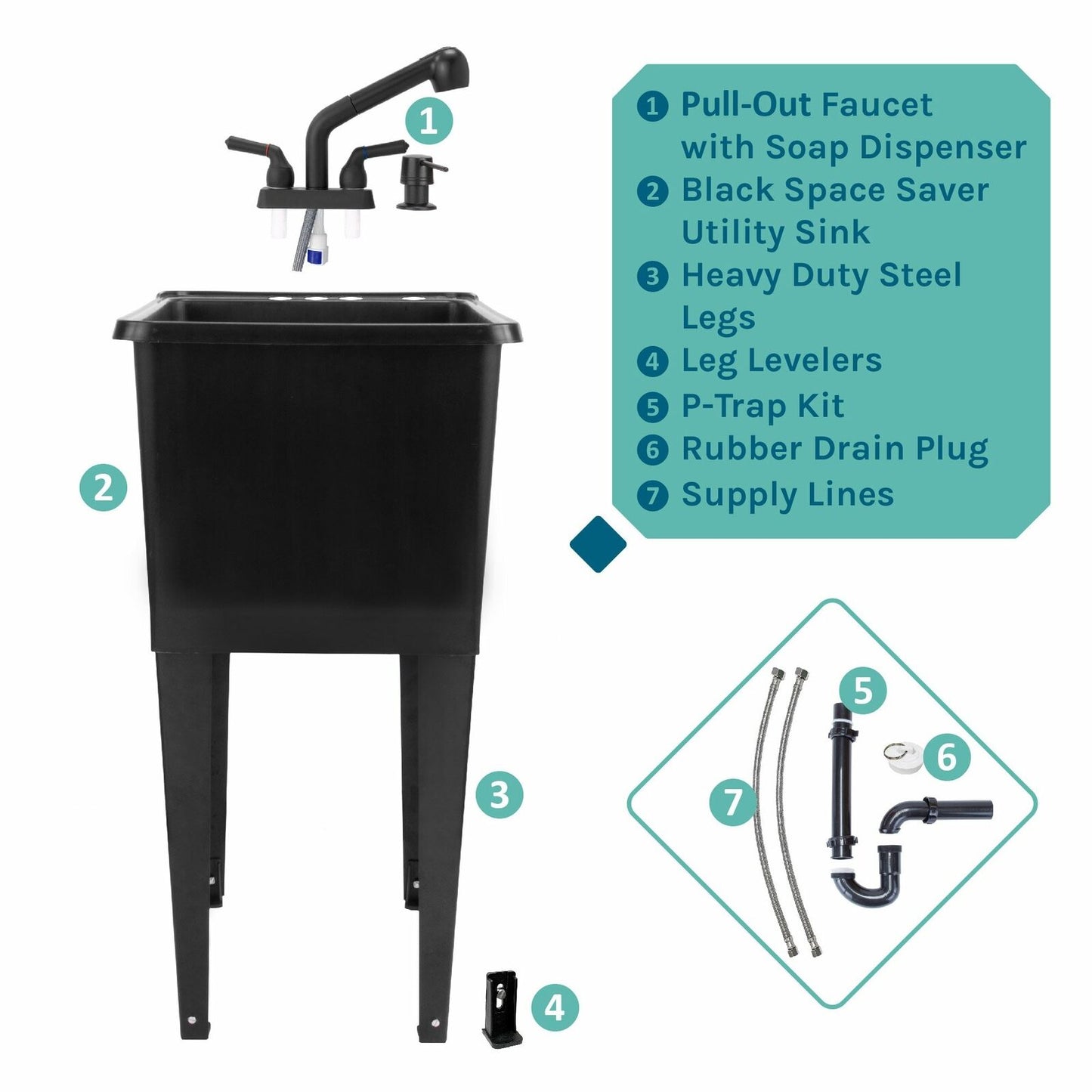 16 Gallon Black Utility Sink with Black Pull Out Faucet