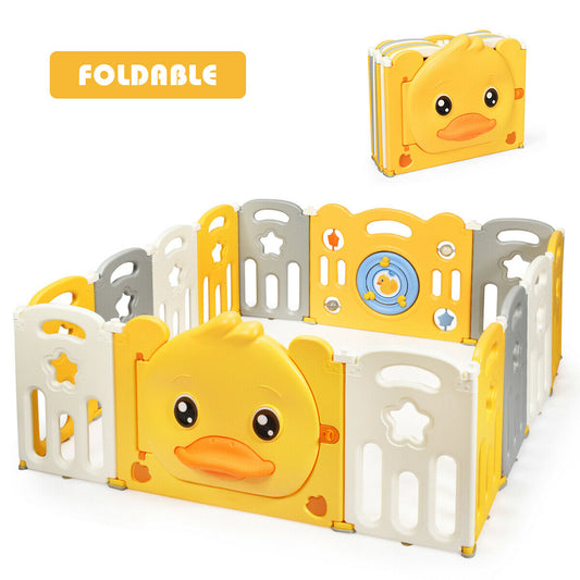 14 panel folding playpen for kids duck activity center with sound