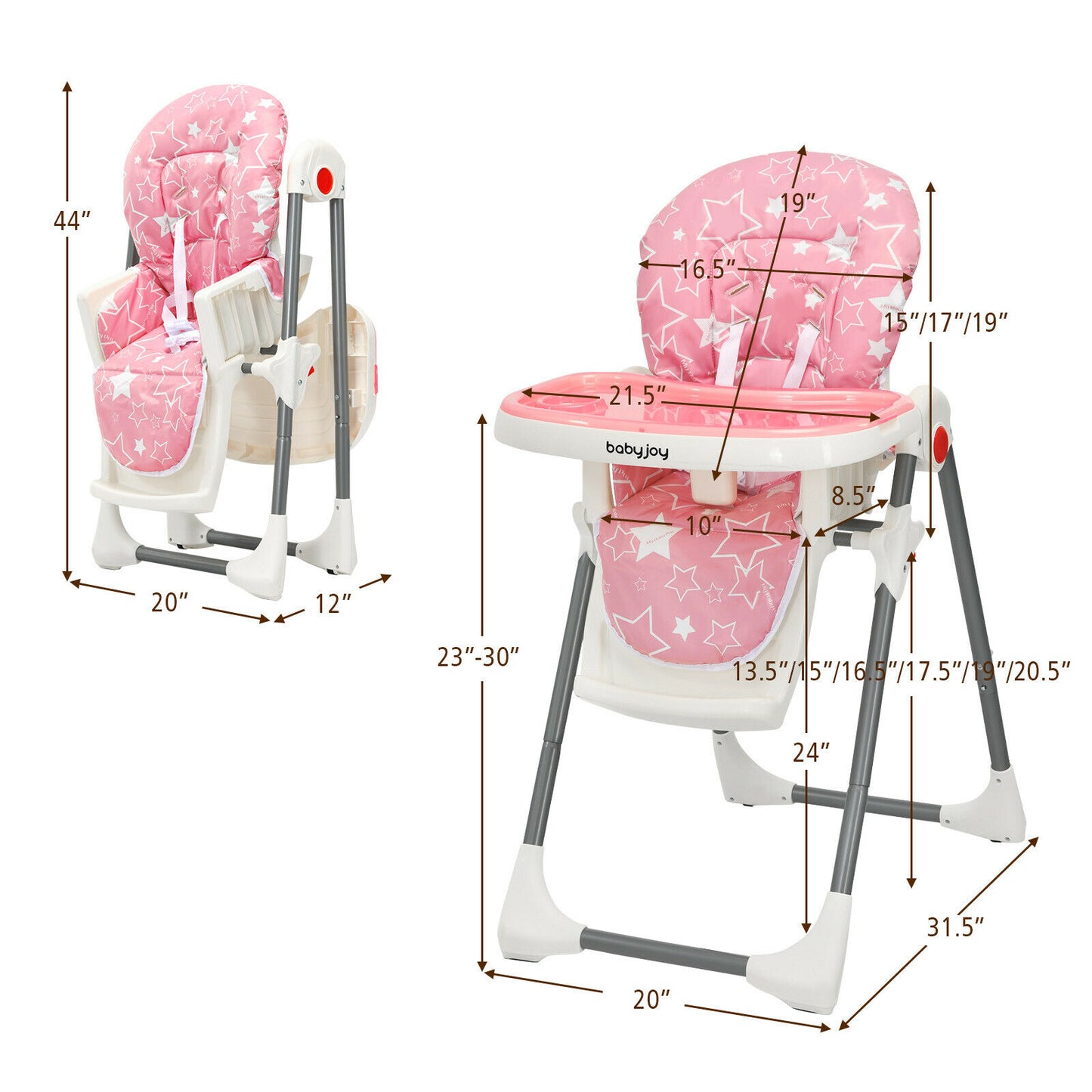 6 Tier Folding Baby High Chair, Color: Pink