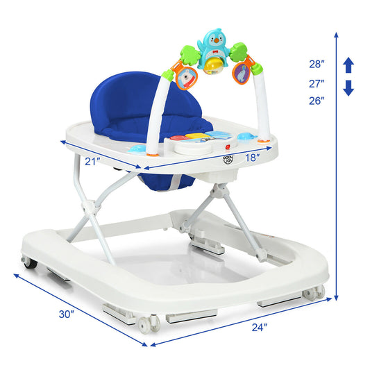 2-in-1 walker with detachable height-adjustable toy tray Blue