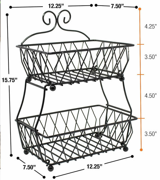 2 Tier Fruit Basket Stand, Color: Black