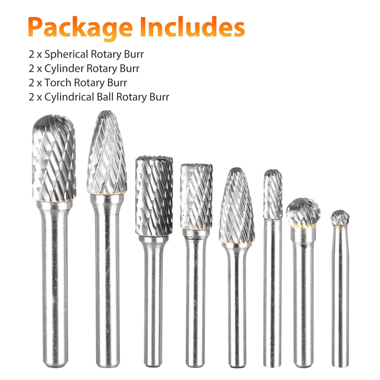 8 pieces of 1/4 inch 8mm carbide burrs