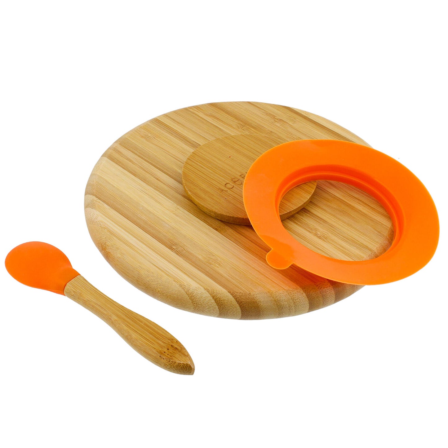 Bamboo plate with spoon for baby, color: orange