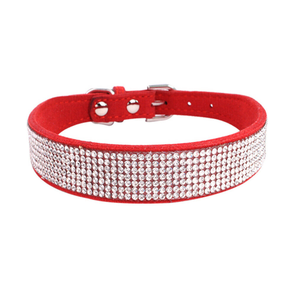 Adjustable Rhinestone Collars for Small Pets, (Color: Red)