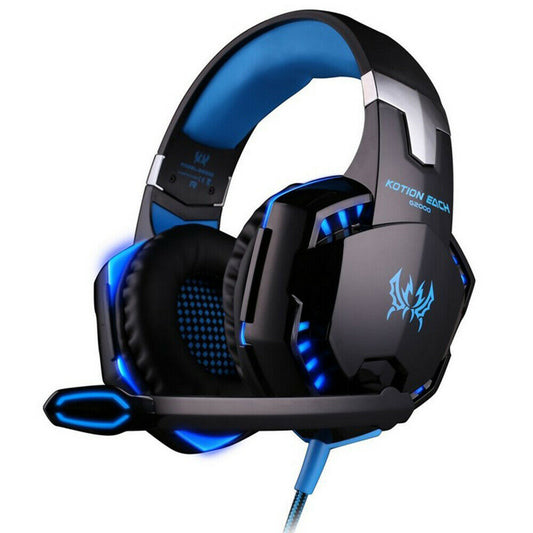 Gaming Headset PC, LED With Microphone, Blue