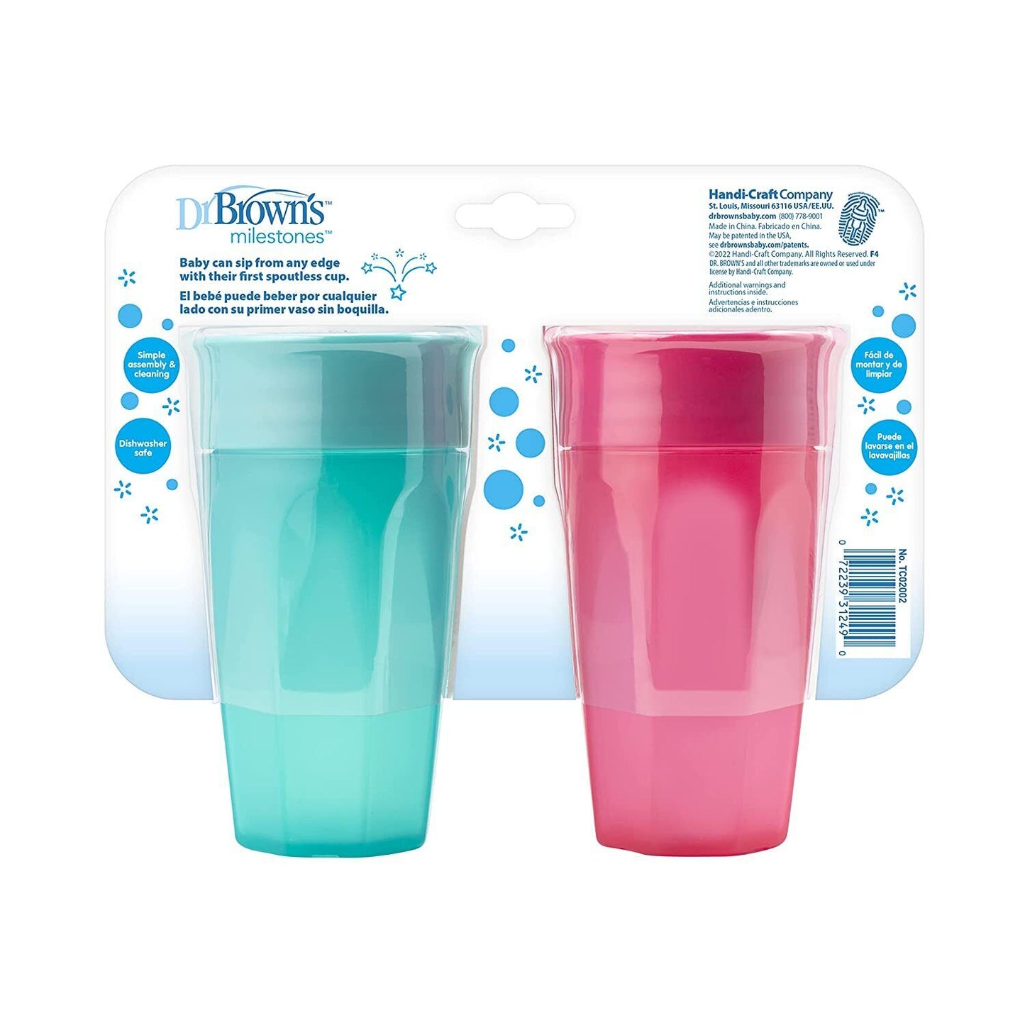 Training cup without spout, 10 oz, pink/turquoise