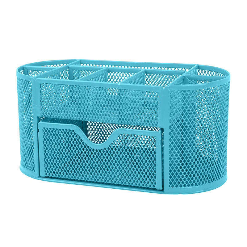 Mesh Metal Office Pen Holder Tray, Blue