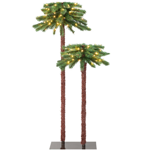 5' 3.5' Pre-Lit Double Artificial Tropical Christmas Palm Tree