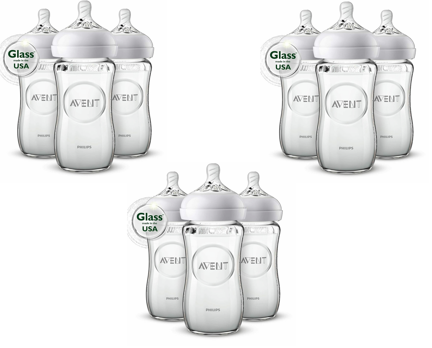 9 Natural Glass 8oz Baby Bottles (3 x 3-Pack)